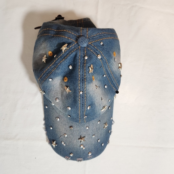 True Gear star-studded adjustable distressed denim baseball cap NWT - Picture 2 of 5